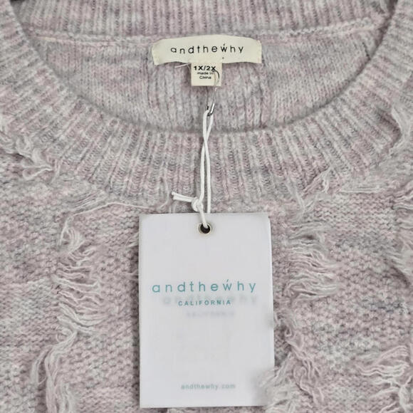 And The Why Women’s Fritz fringe Pullover sweater Pinky beige Fuzzy 1X/2X Comfy - Picture 9 of 9